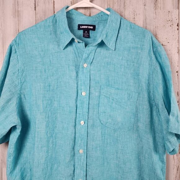 Lands' End Button Down Casual Shirt Teal Size Medium - Picture 5 of 10